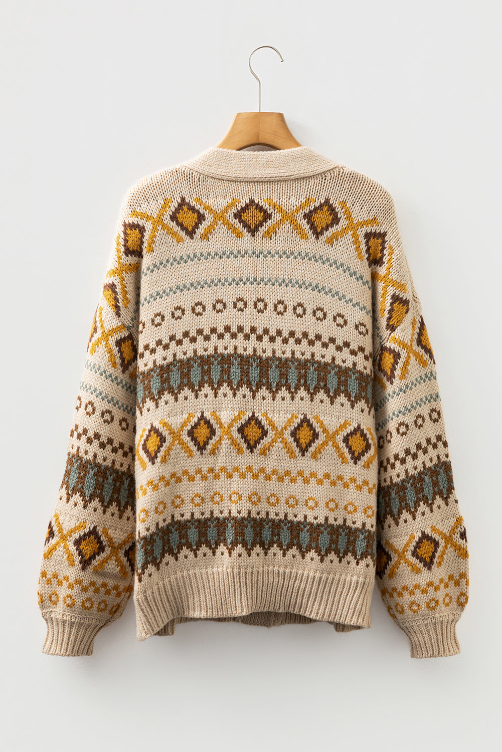 Khaki Western Pattern Button Cardigan Sweater