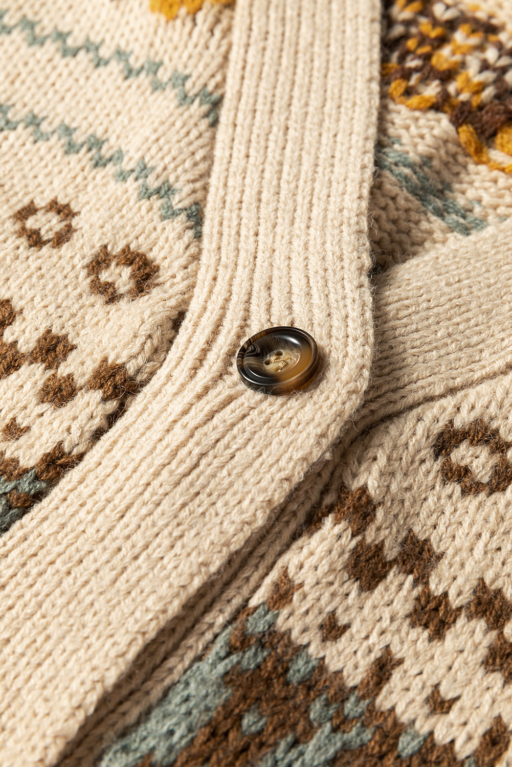 Khaki Western Pattern Button Cardigan Sweater