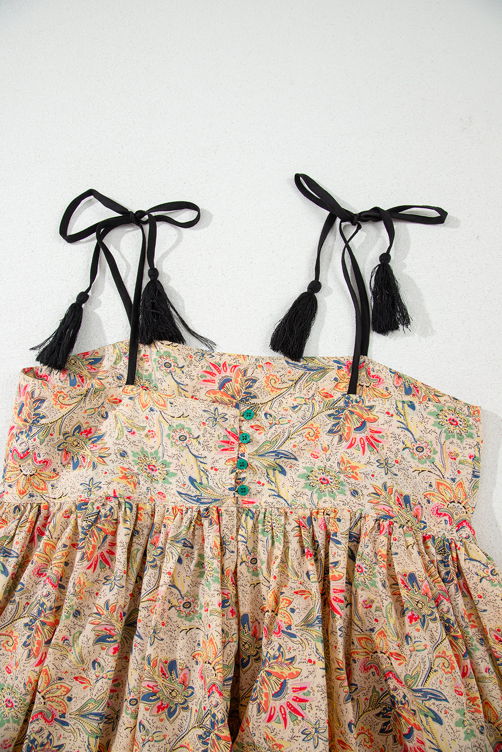 Apricot Floral Print Ruffled Peplum Tank Top