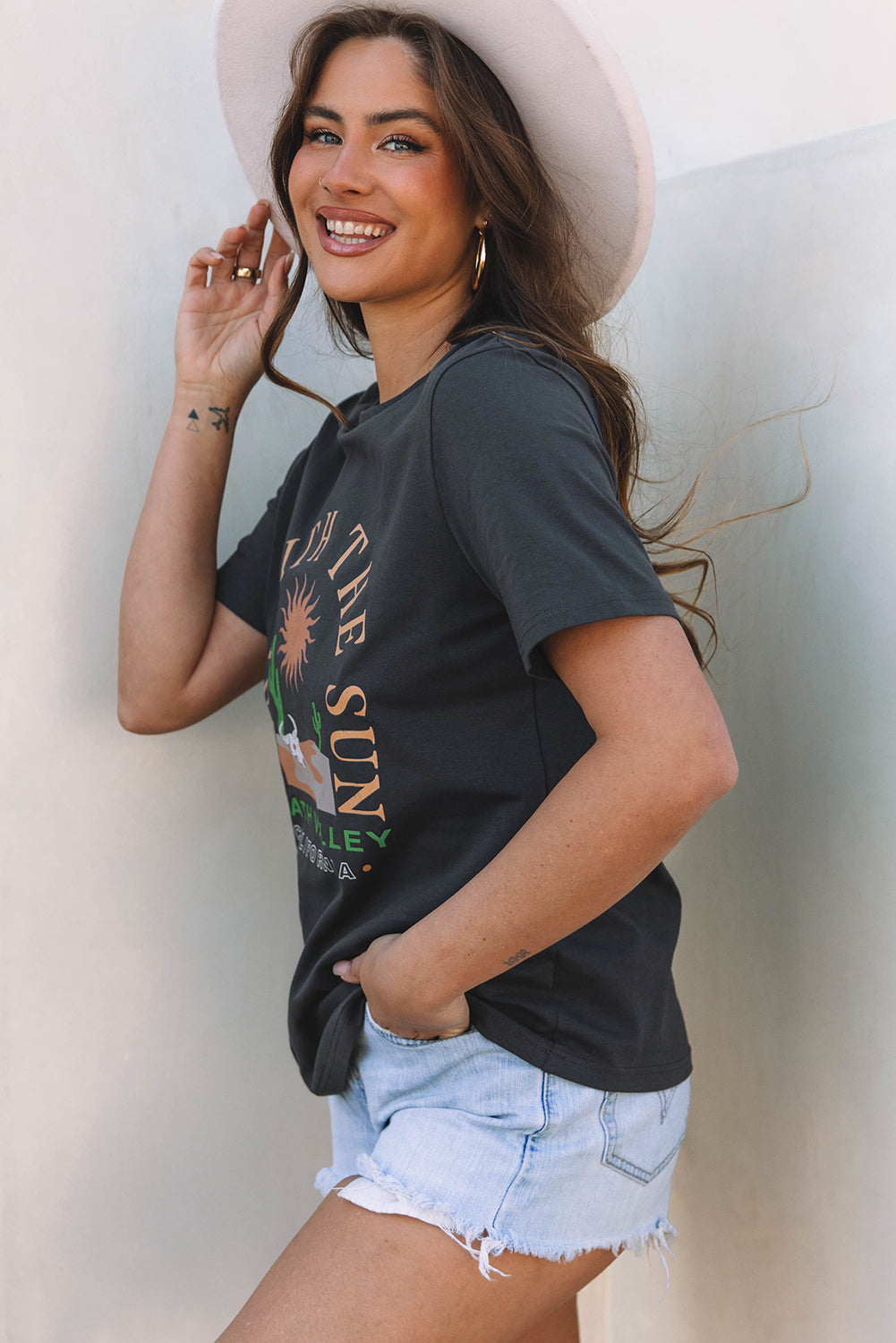 Charcoal RISE WITH THE SUN Western Graphic Tee