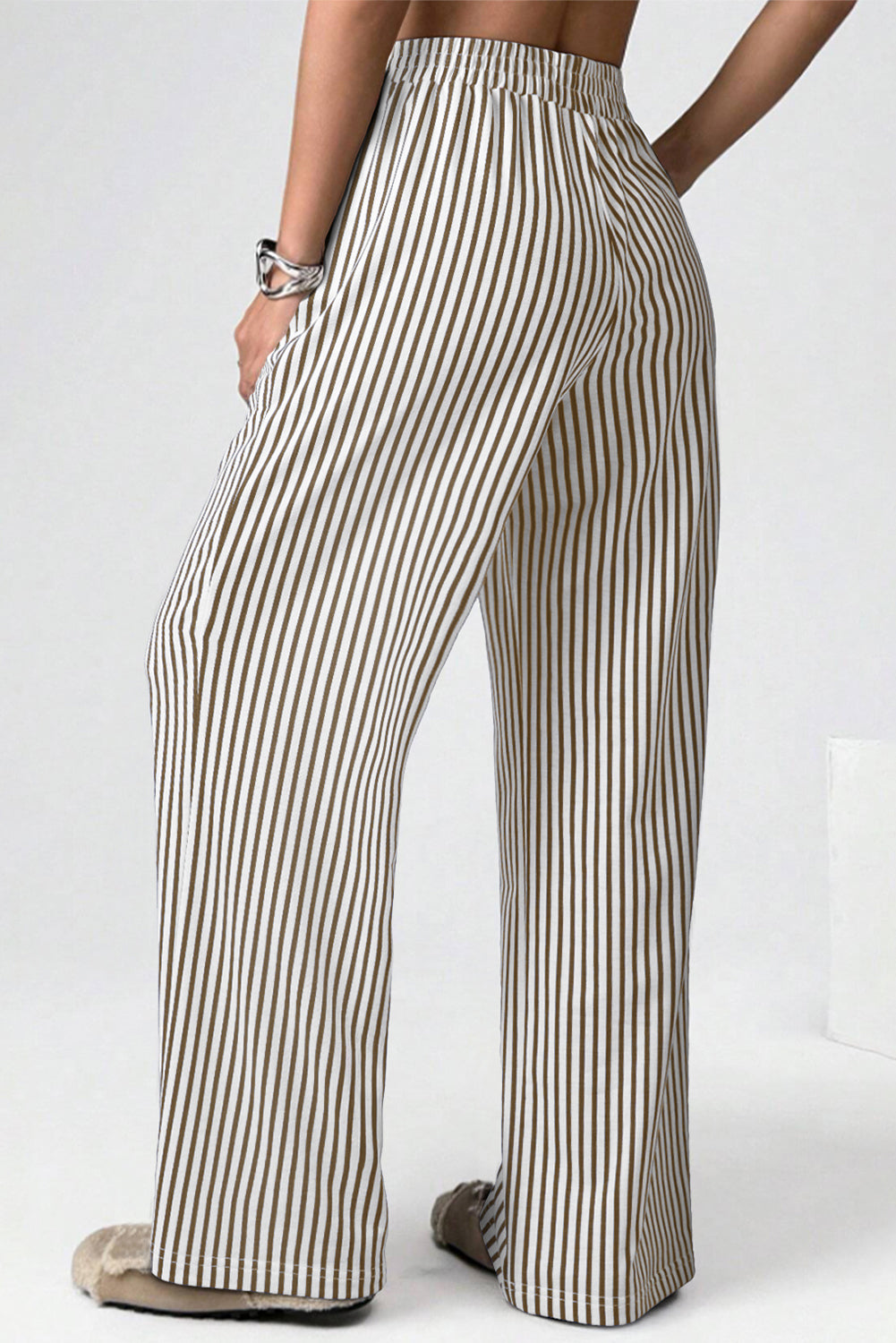 Stripe High Waist Pocketed Loose Pants