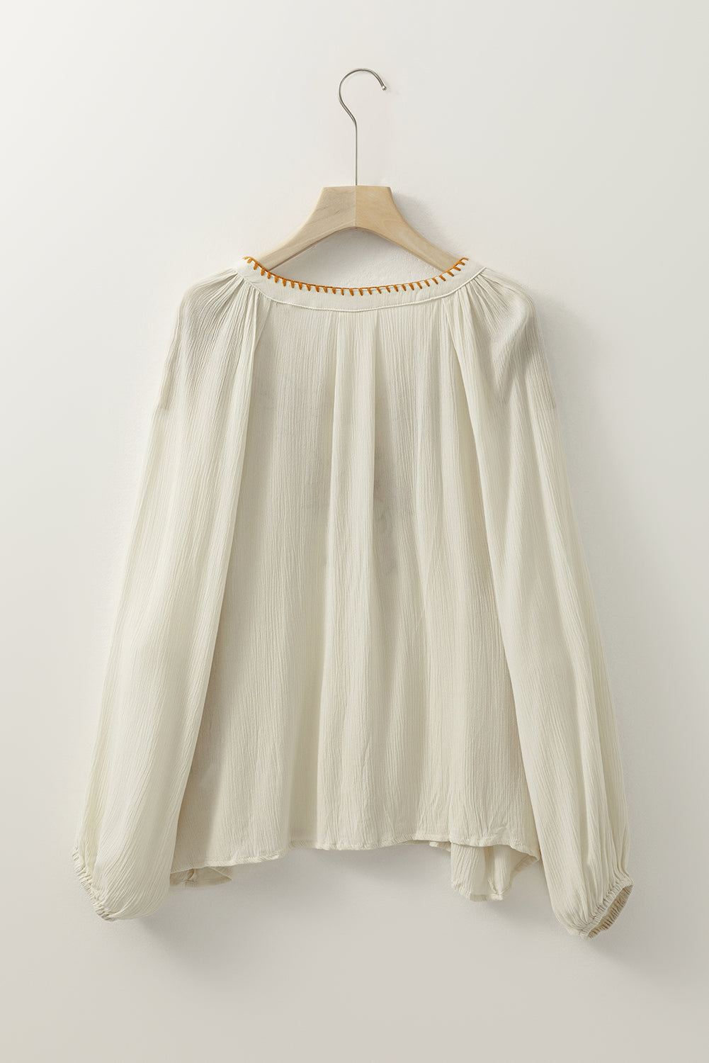 Beige Floral Embroidered Loose Shirt