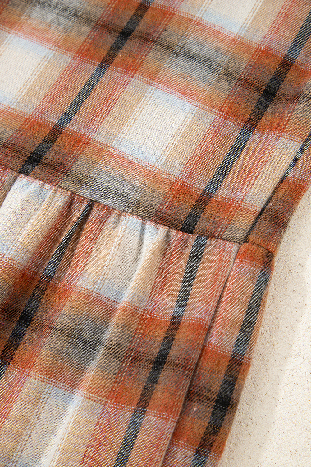 Khaki Plaid Color Block Ruffle Hem Dress