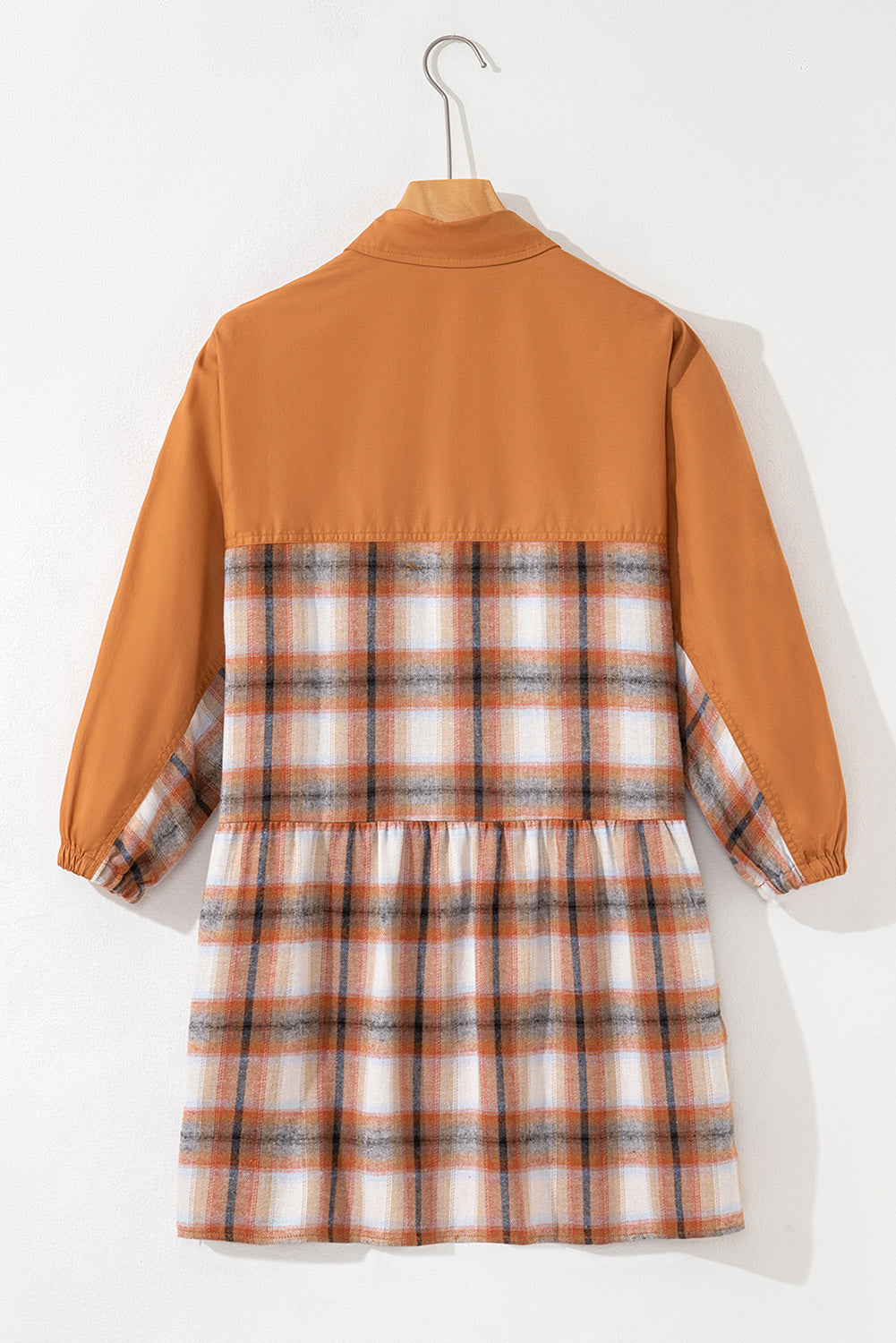 Khaki Plaid Color Block Ruffle Hem Dress