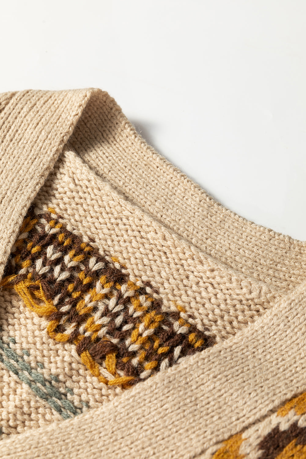Khaki Western Pattern Button Cardigan Sweater