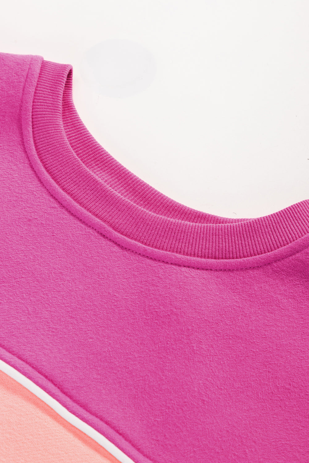 Pink Colorblock Drop Shoulder Ribbed Trim Sweatshirt