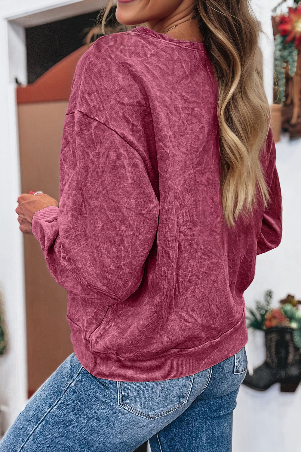 saved by grace Letter Embroidery Mineral Wash Loose Sweatshirt