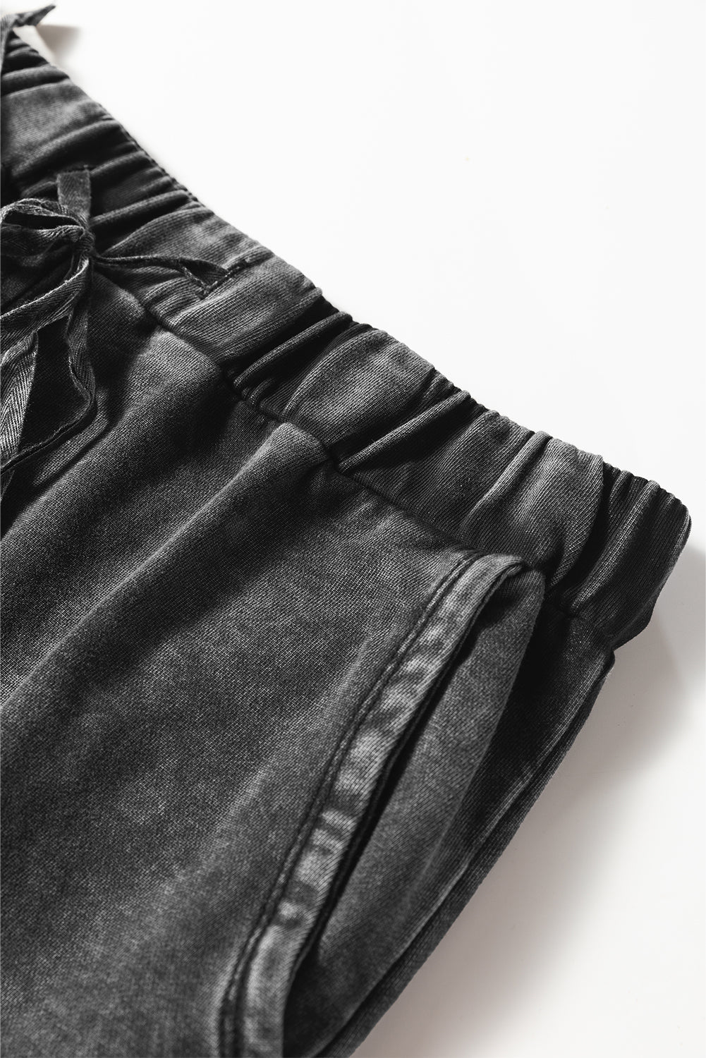 Black Mineral Wash Wide Leg Patchwork Drawstring Pants