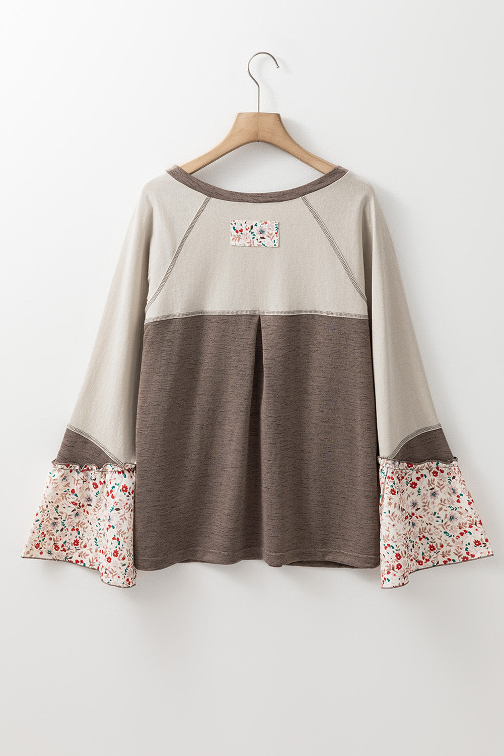 Goat Floral Patchwork Flared Sleeve Henley Top