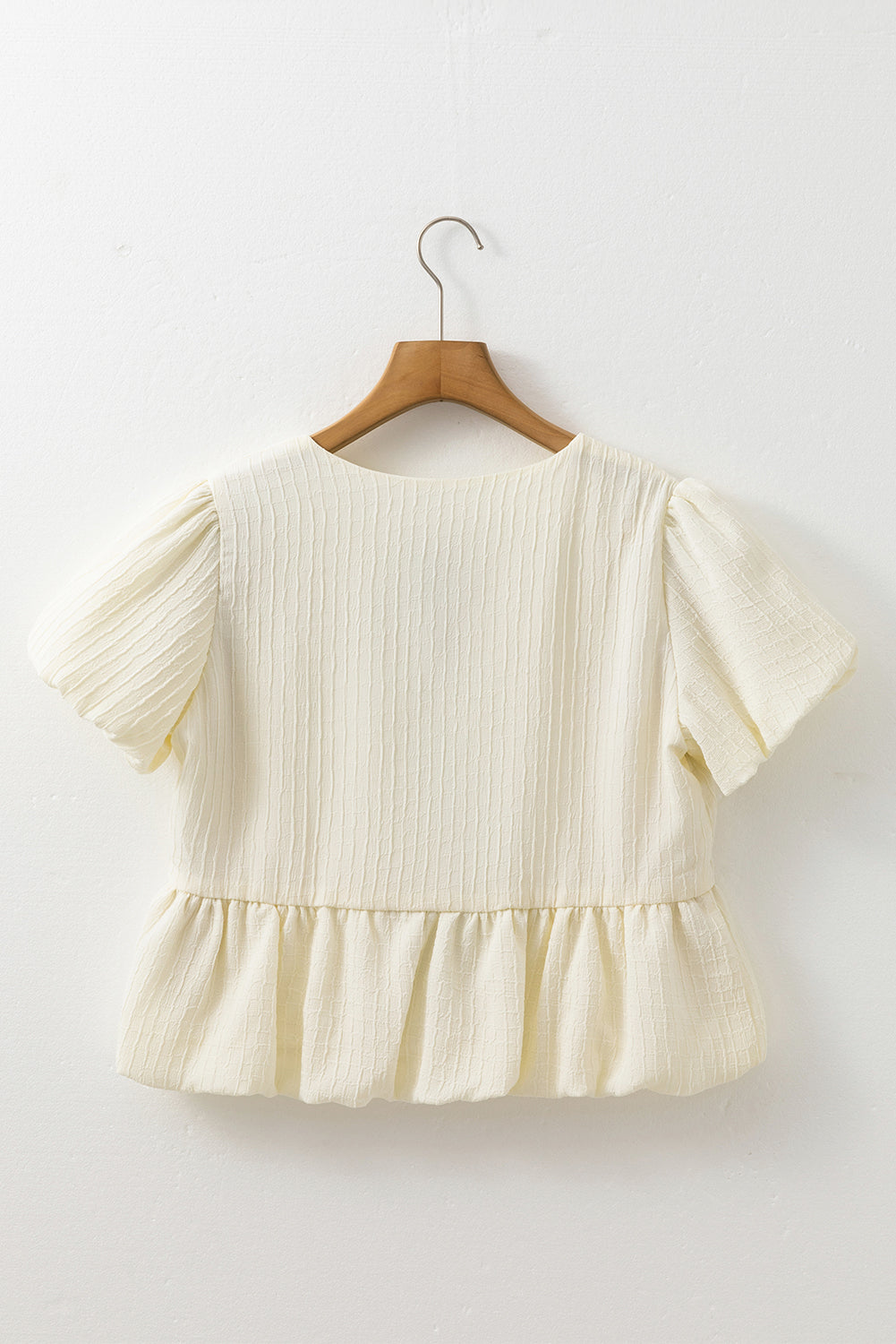 Beige Bow Ties Short Sleeve Blouse