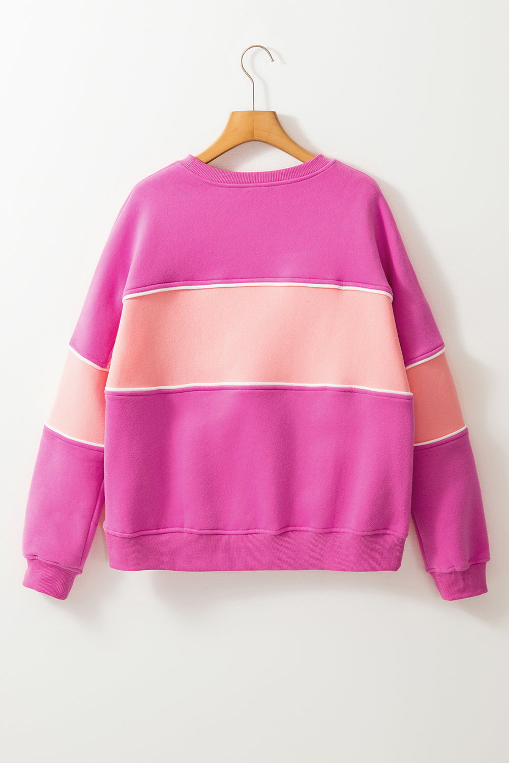 Pink Colorblock Drop Shoulder Ribbed Trim Sweatshirt