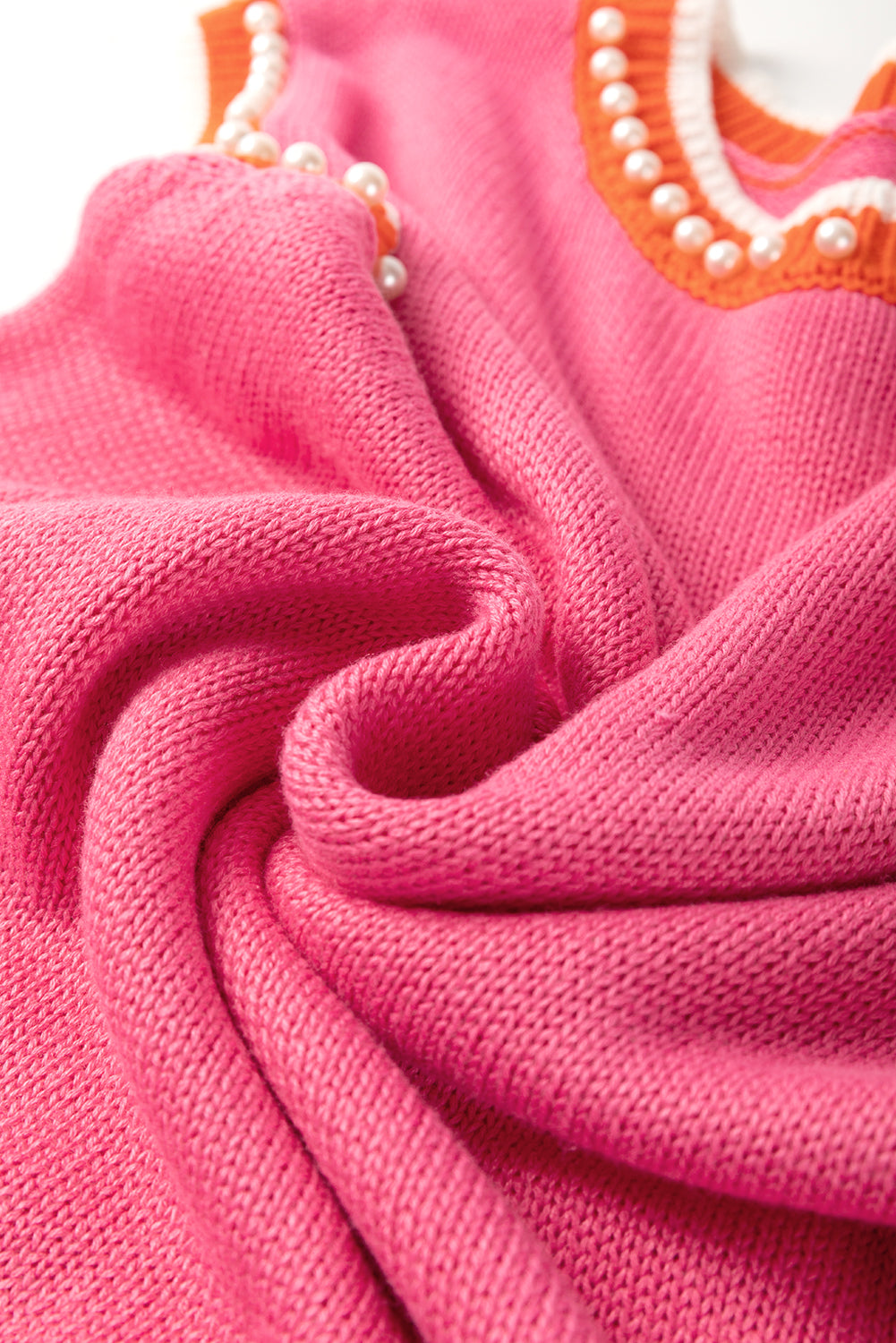 Pink Contrast Trim Pearl Detail Sweater Tank Top