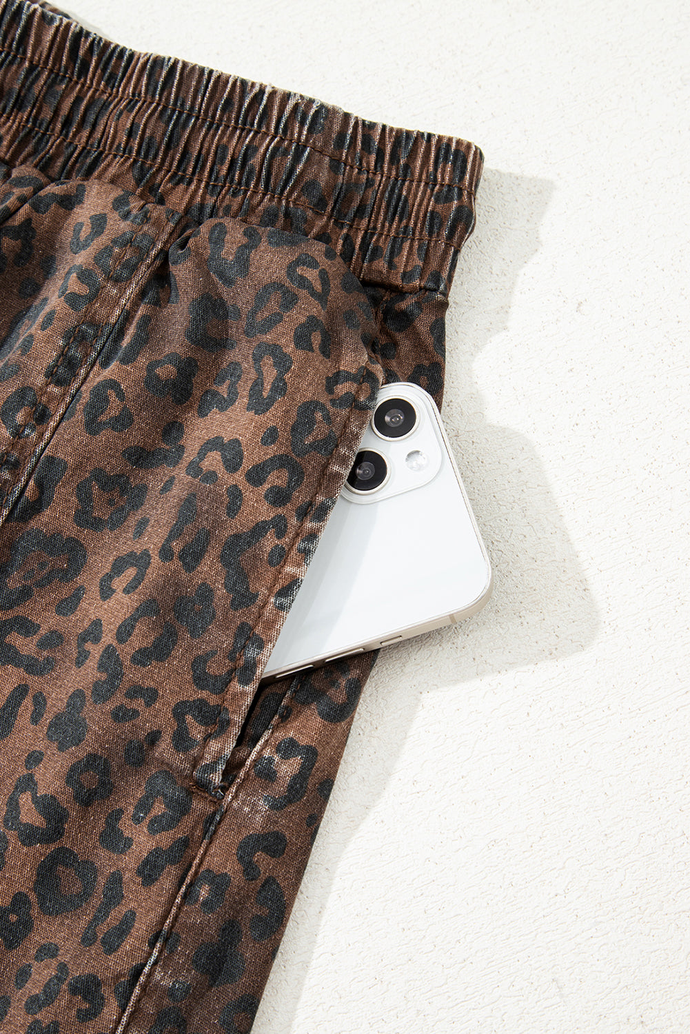 Brown Leopard Drawstring Denim Skort