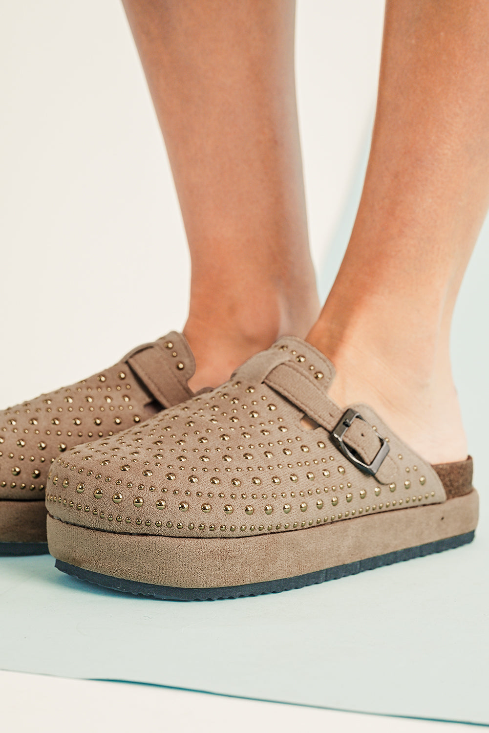 Studded Buckle Closed Toe Platform Slip-Ons