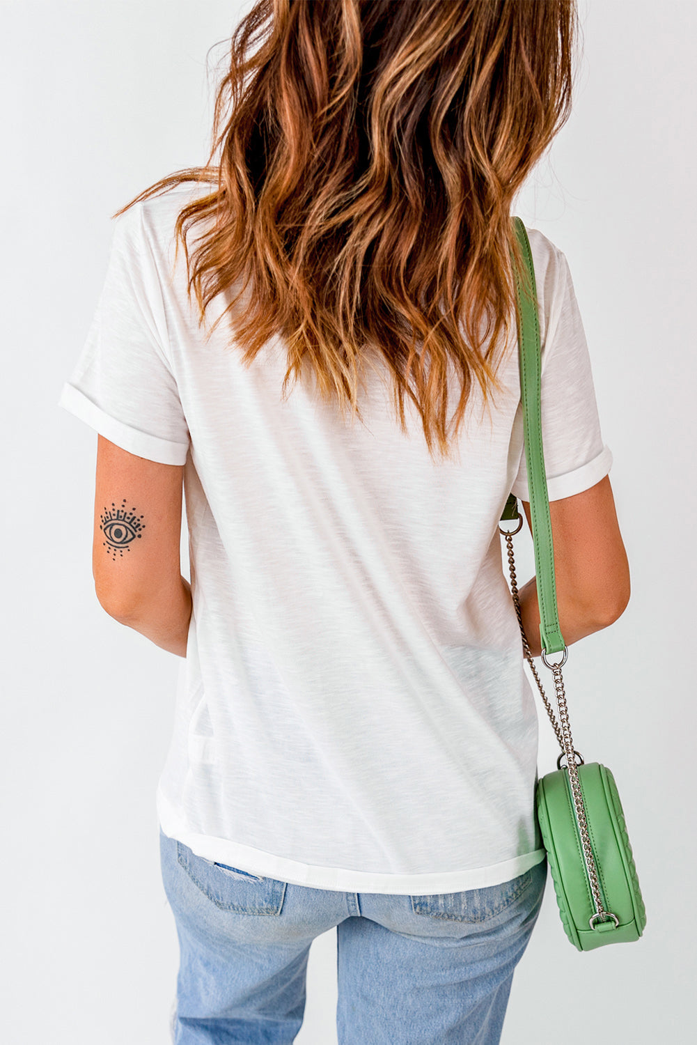 White JUST HERE For The COWBOYS Cuffed Sleeve Crew Neck T-Shirt