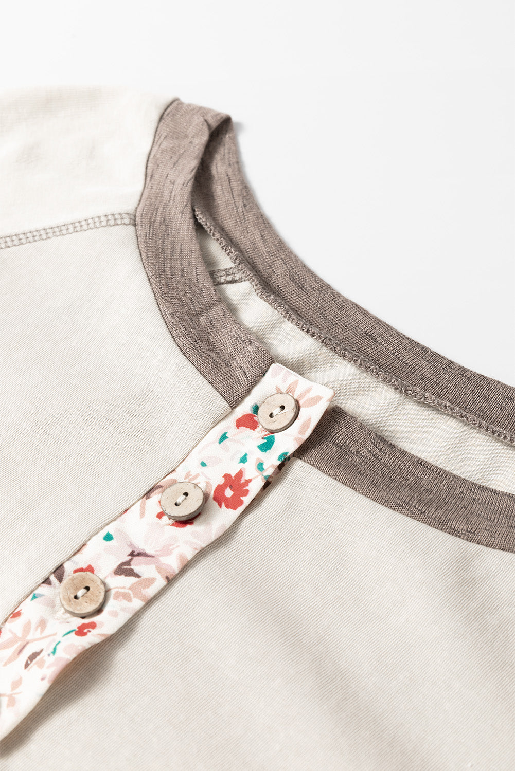 Goat Floral Patchwork Flared Sleeve Henley Top