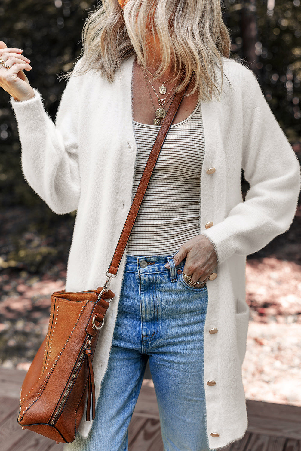 Fuzzy Buttoned Front Midi Solid Cardigan