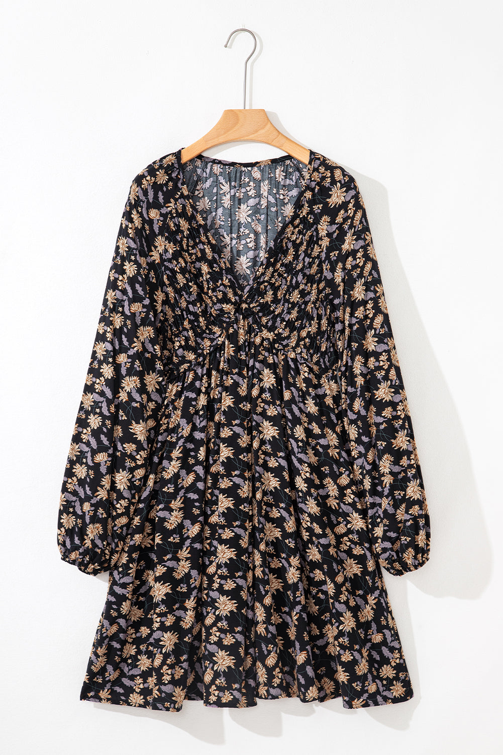 Floral Smocked Bubble Sleeve Babydoll Dress