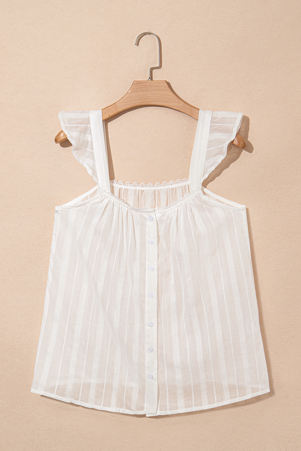 White Lace Crochet Ruffled Buttoned Tank Top