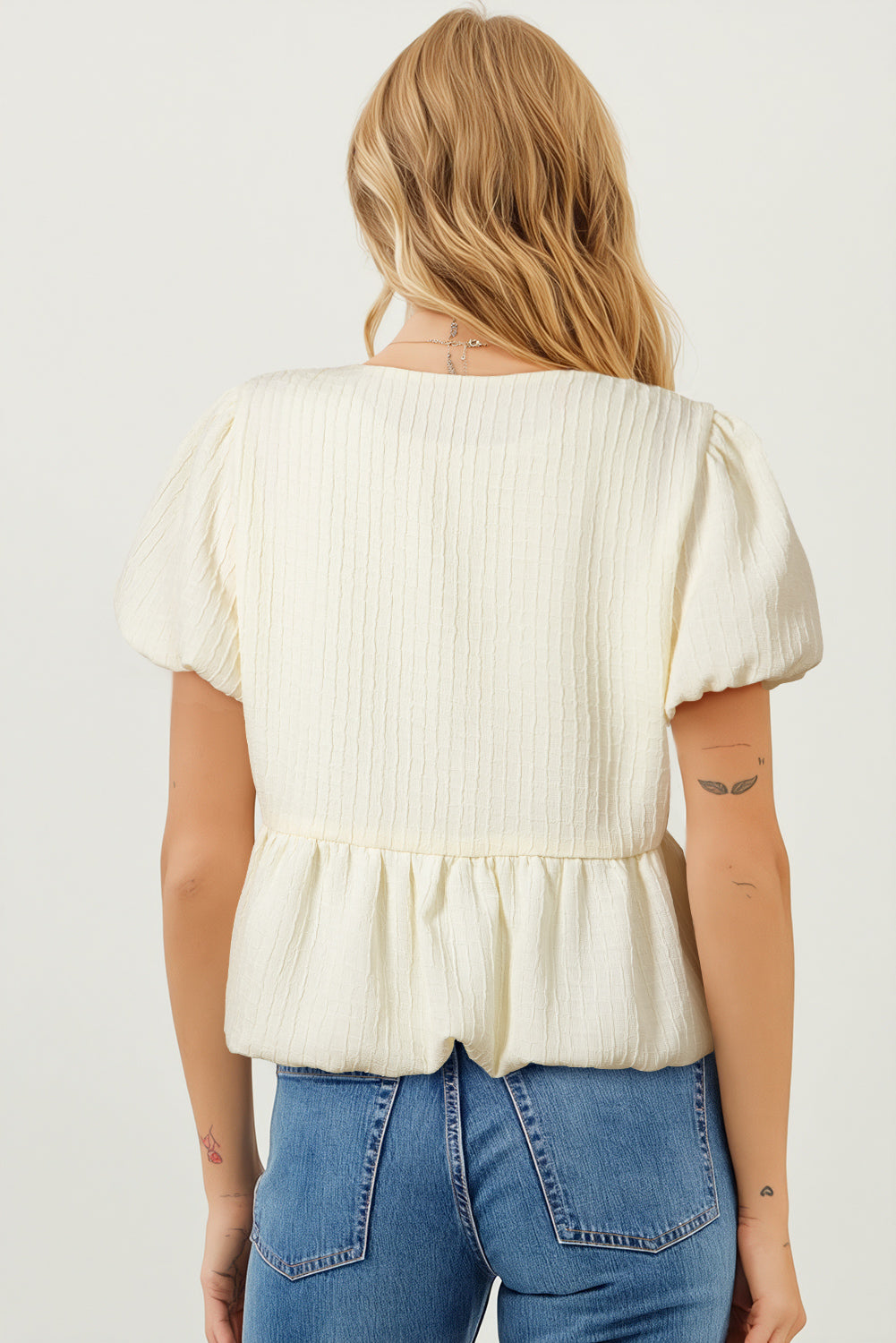 Beige Bow Ties Short Sleeve Blouse
