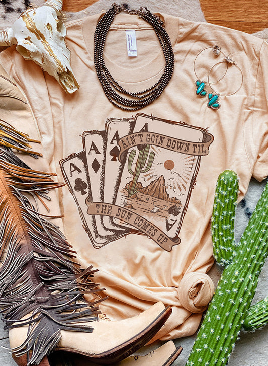 Khaki Western Poker Cards Graphic T-Shirt
