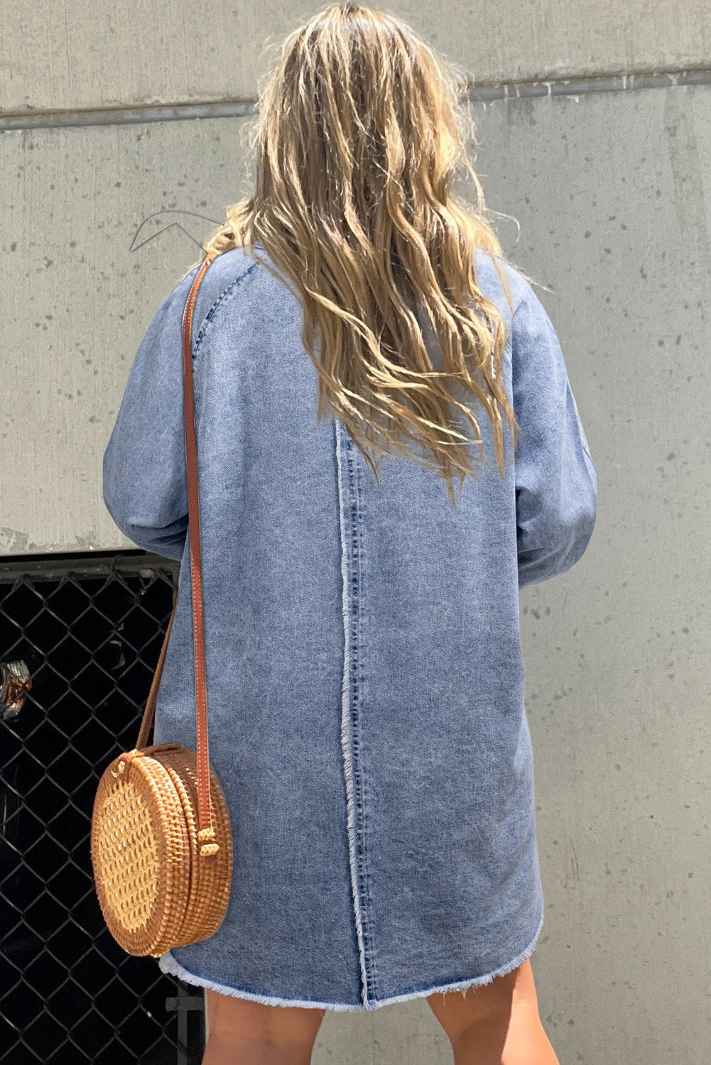 Beau Blue Mineral Wash Button Up Pocketed Denim Dress
