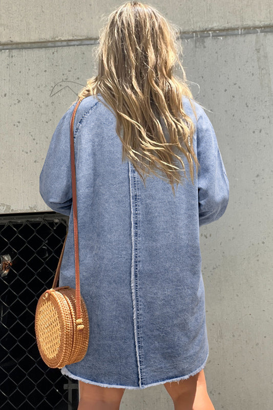 Beau Blue Mineral Wash Button Up Pocketed Denim Dress