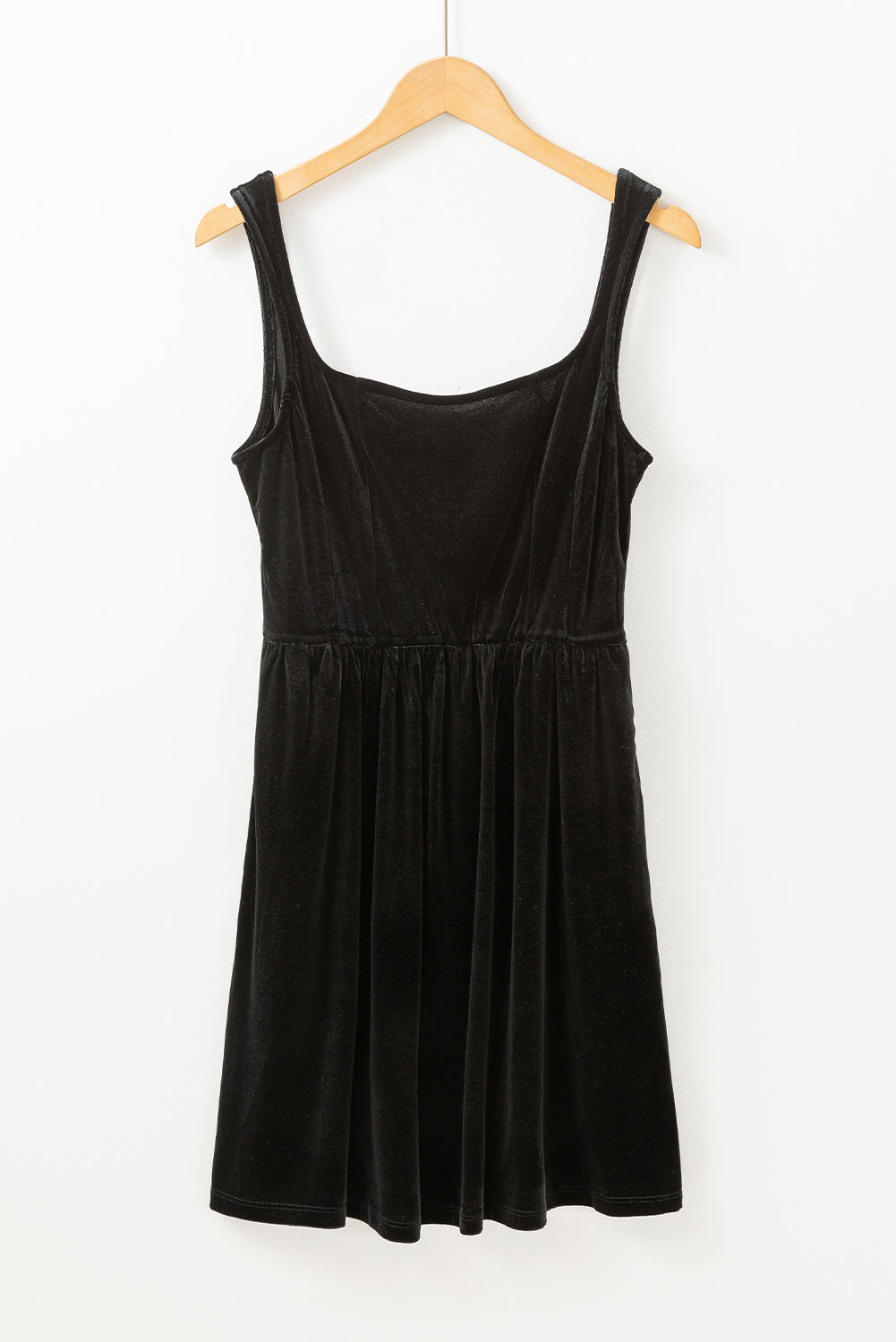 Black Velvet Square Neck Sleeveless Mini Dress