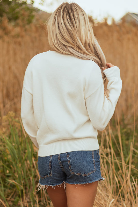 White Tinsel Western Knit Crew Neck Sweater