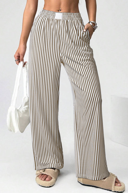 Stripe High Waist Pocketed Loose Pants
