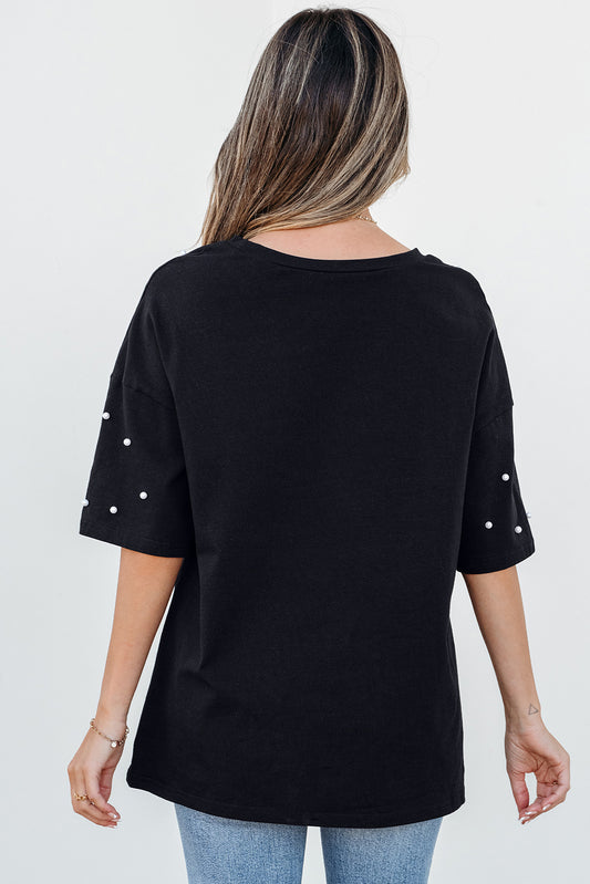 Pearl Beaded Drop Shoulder T-Shirt