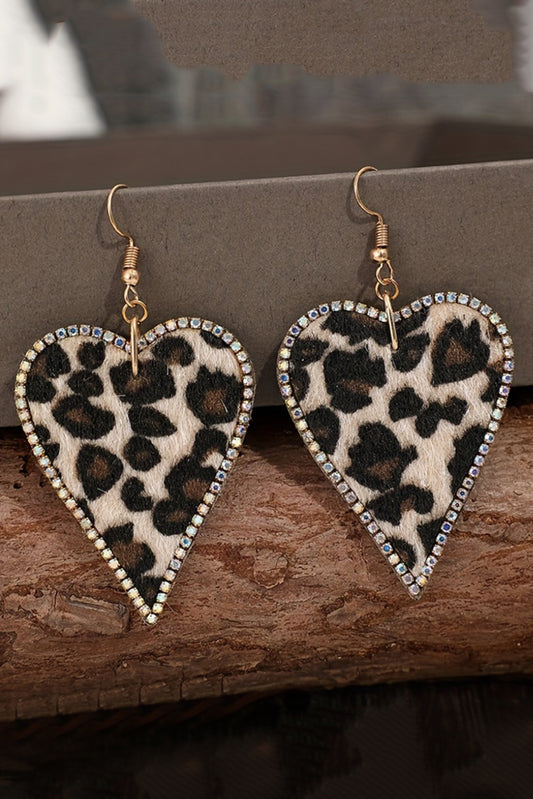 Bling Leopard Print Heart Earrings