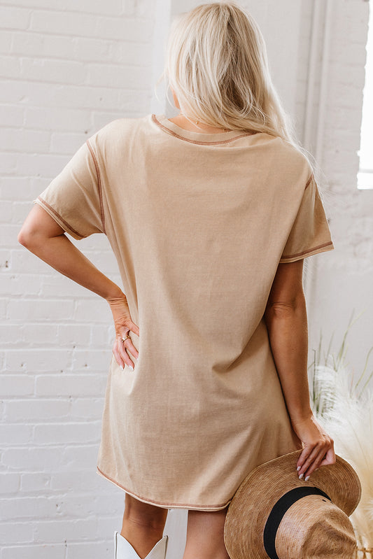 Khaki Stud Beaded Star Graphic Pocketed T-Shirt Dress