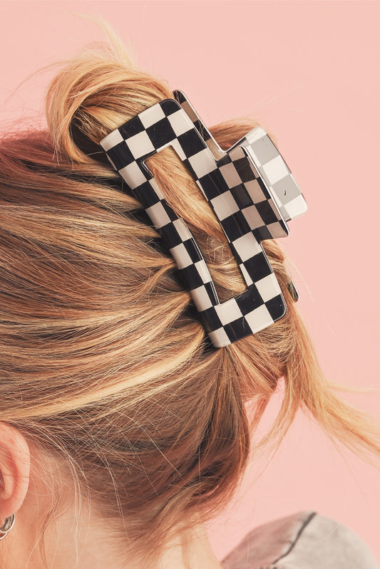Black + White Checkered Claw Clip