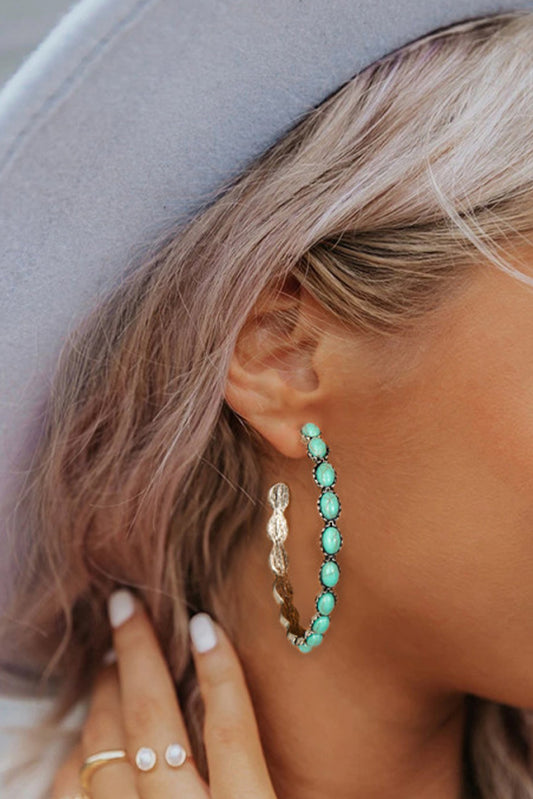 Sky Blue Gem Retro C-shape Earrings