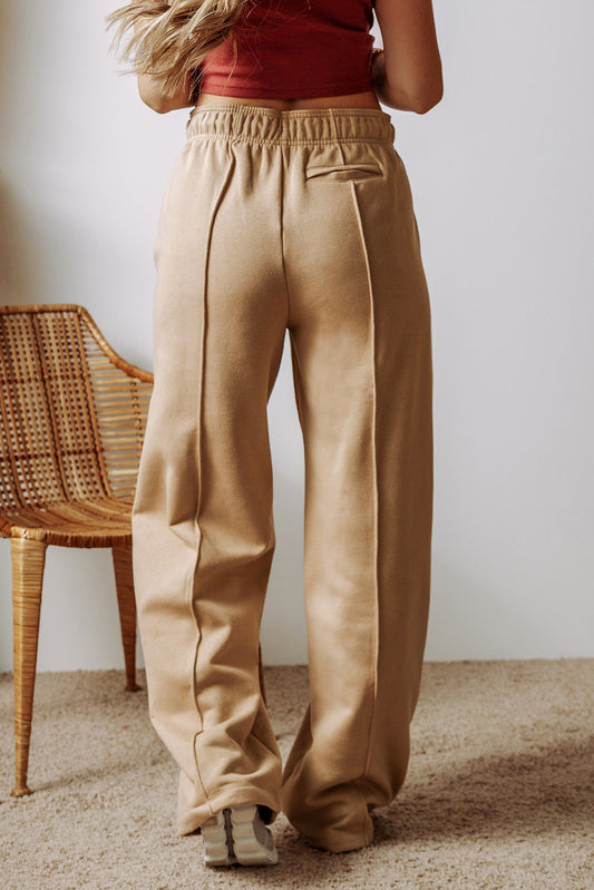 Smoke Gray Exposed Seam Drawstring Wide Leg Pants