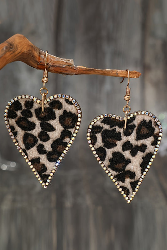 Bling Leopard Print Heart Earrings