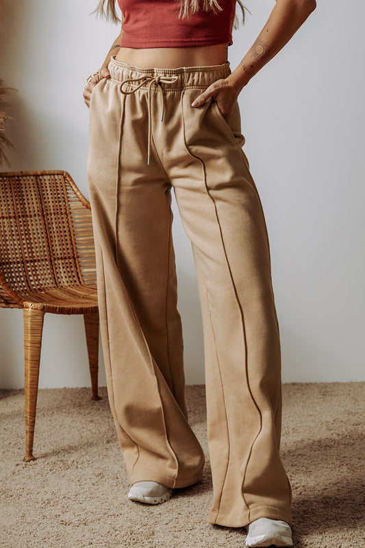 Smoke Gray Exposed Seam Drawstring Wide Leg Pants
