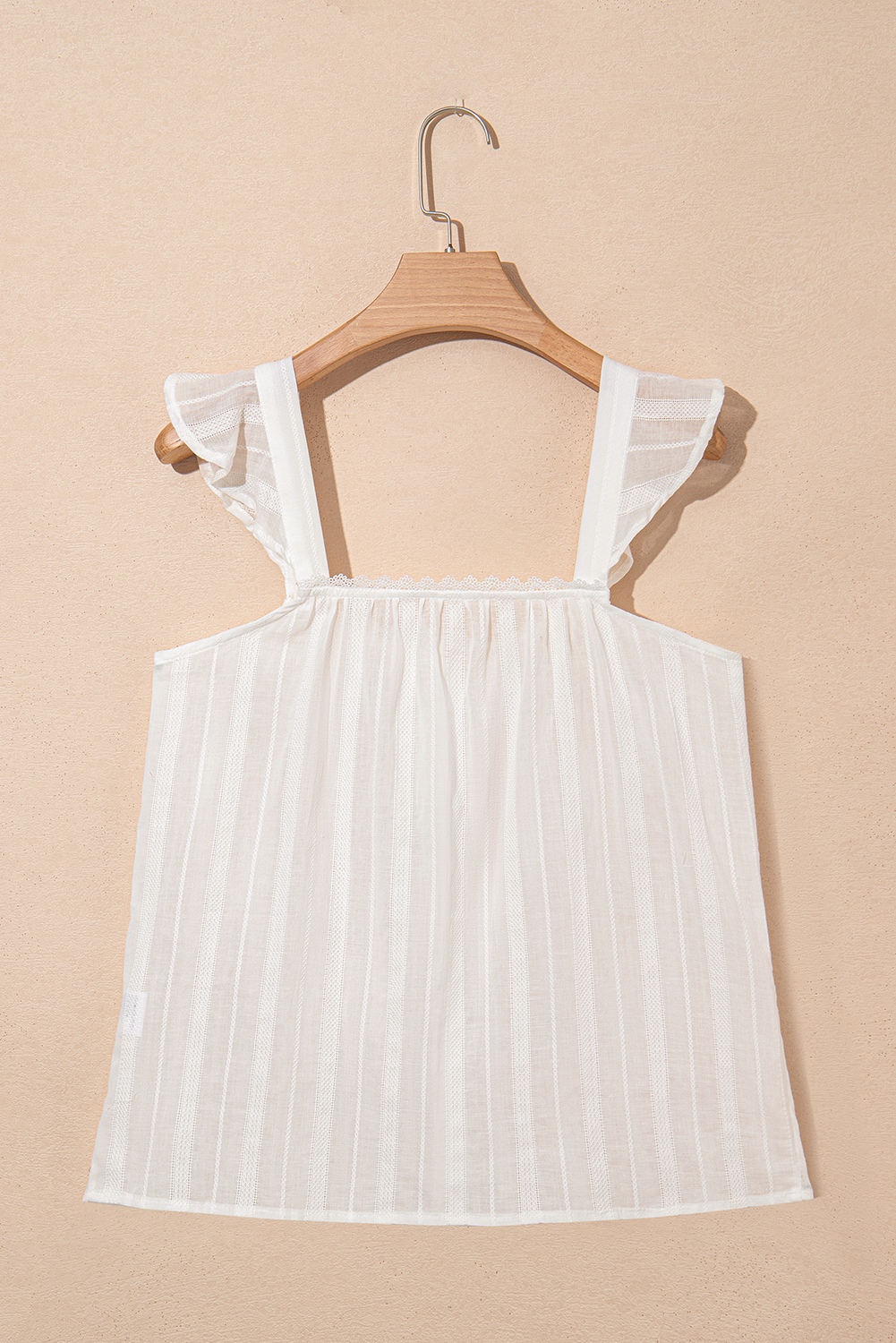 White Lace Crochet Ruffled Buttoned Tank Top