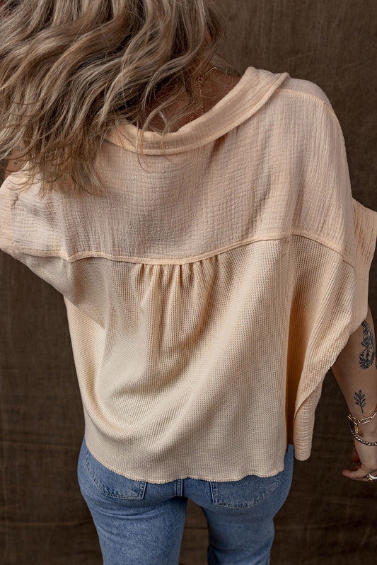 Beige Waffle Batwing Sleeve Flap Detail Shirt