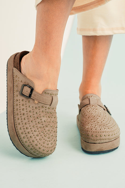 Studded Buckle Closed Toe Platform Slip-Ons