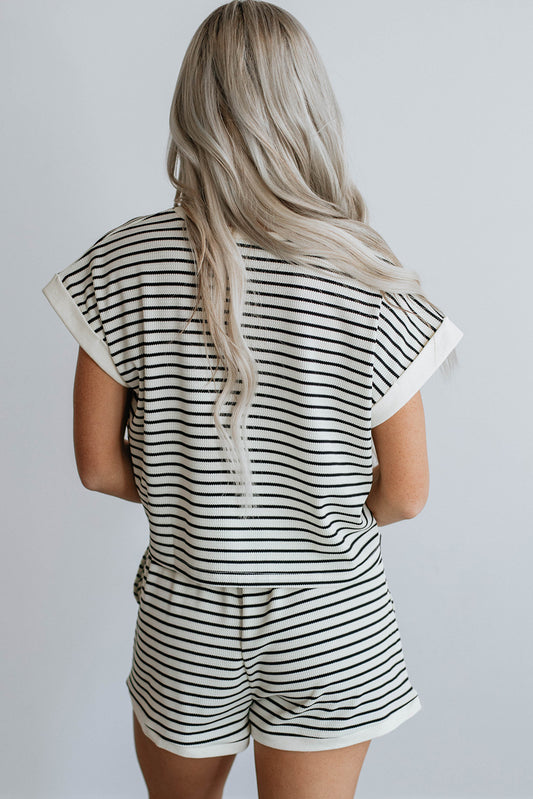 White Stripe Contrast Edge Two Piece Set
